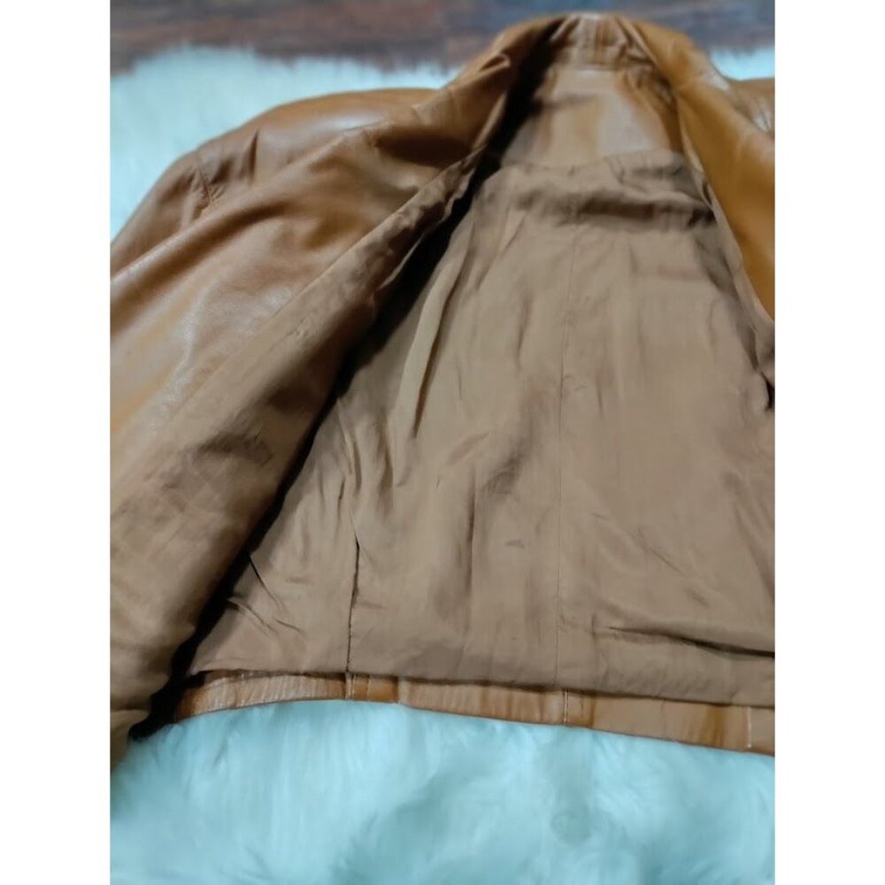 Santa Caterina Leather Long Sleeve Shawl Cropped Biker Jacket Tan Women's Size M - Picture 6 of 11